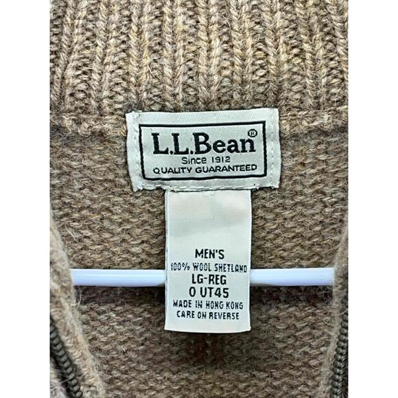 Vintage LL Bean Mens Brown Full Zip Ribbed Shetland Wool Cardigan Large - Picture 3 of 12